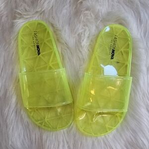 Fashion Nova Clear Neon Yellow Green Slides Sandals size 9 40 8/9